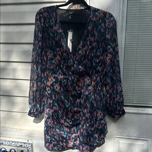Aqua Multi-Color Printed Wrap Tunic - Navy, Purple & Coral
